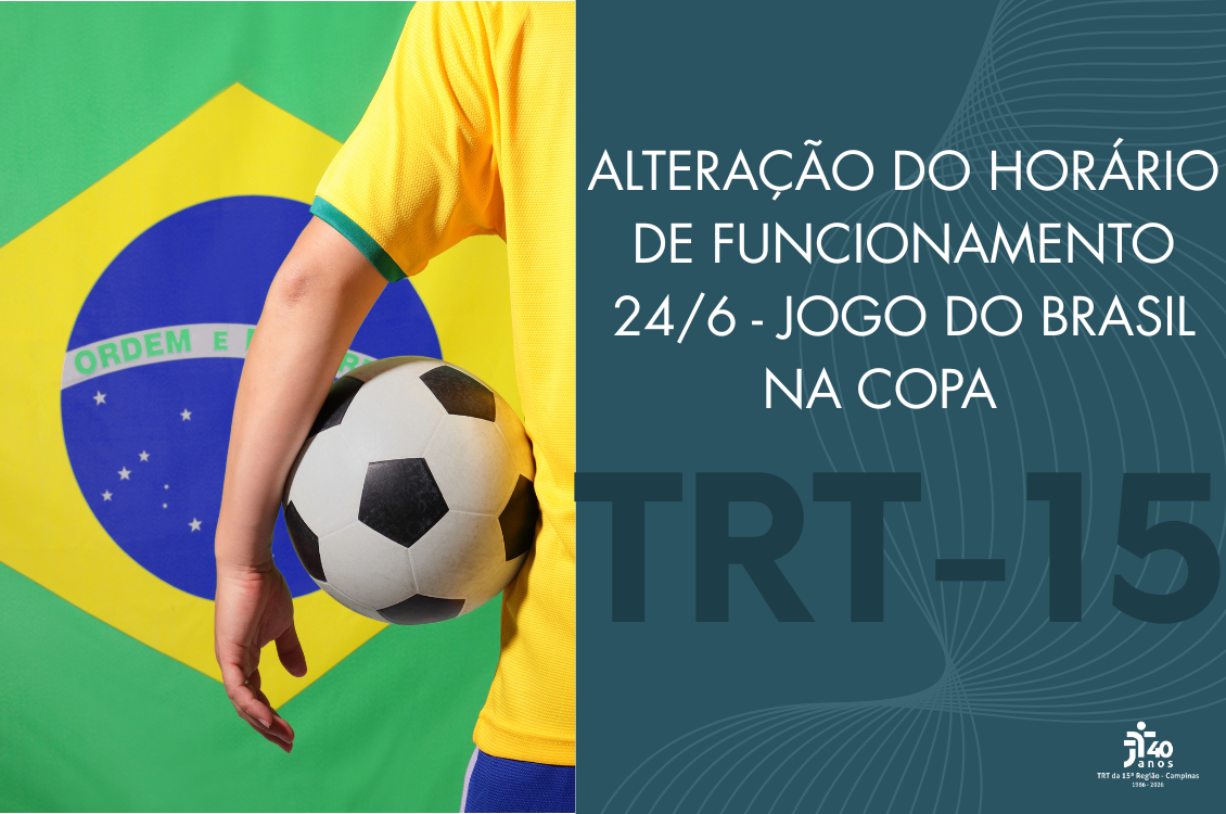 imagem da bandeira do Brasil e um jogador com a bola de um lado e de outro a frase 