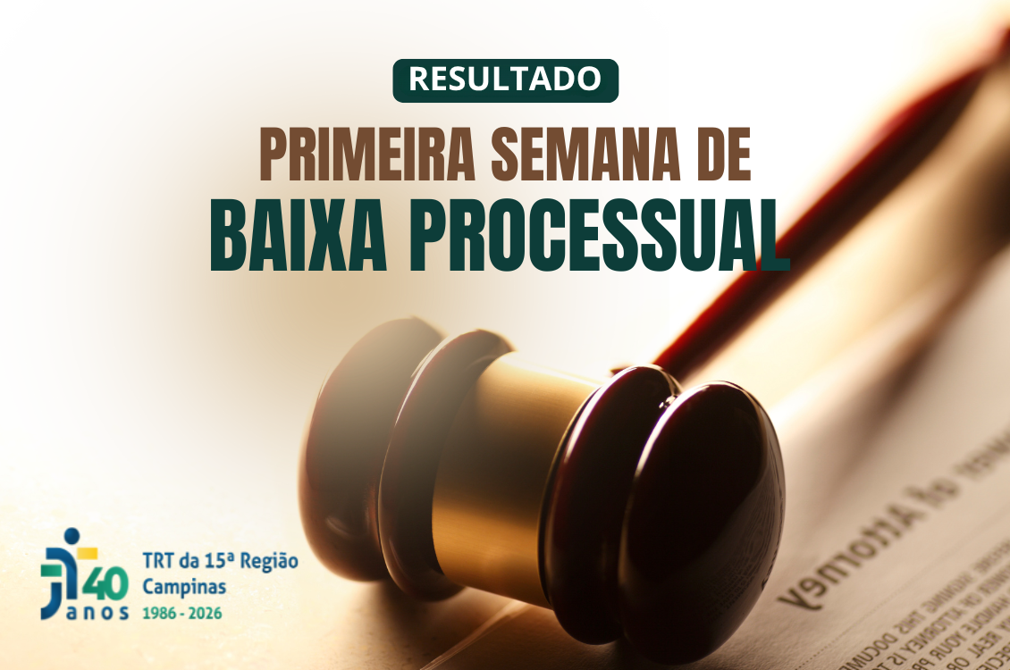Bannera de um martelo com dizeres de resultado baixa processual.